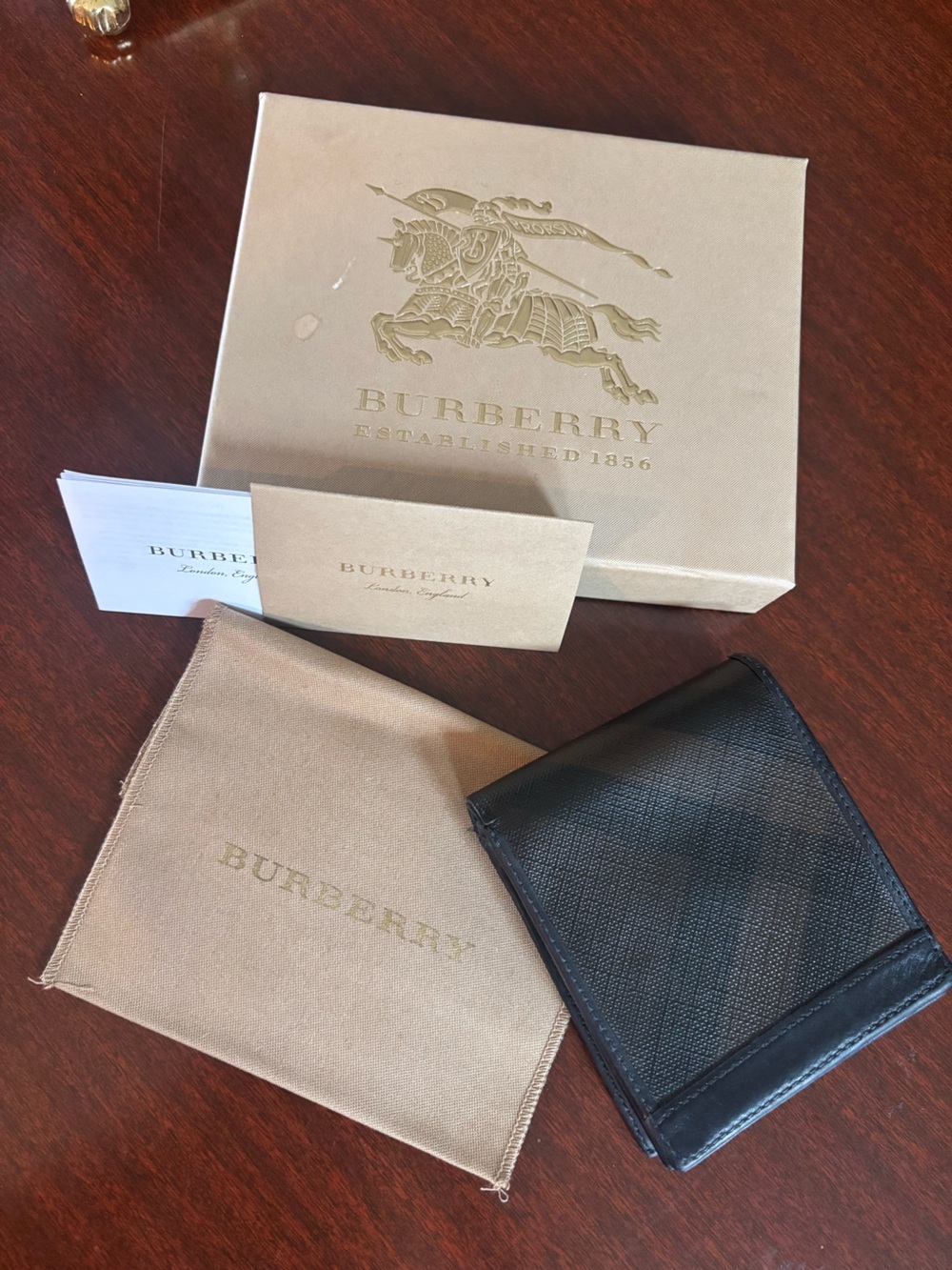 Burberry Bifold Black & Brown Nova Check Textured Leather Men's Wallet